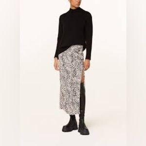 All Saints “Rhea” Snow leopard Patch midi skirt